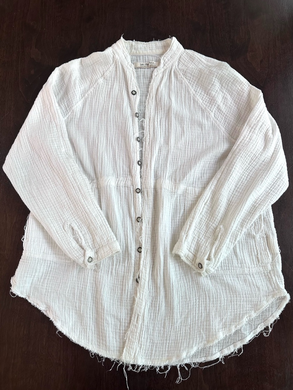 Free People We The Free White Crinkled Gauze Button Up Long Sleeve Shirt XS EUC